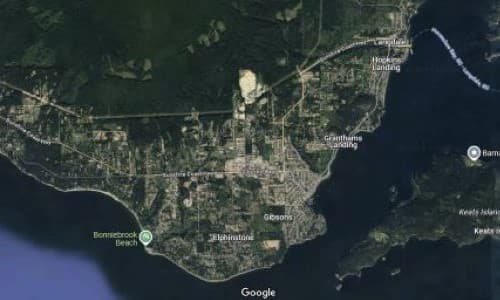 Map showing Gibsons, BC area
